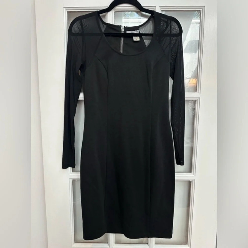 Vintage DKNY JEANS Y2K Black Mesh Long Sleeve Gothic Cocktail Dress Size 4 Small